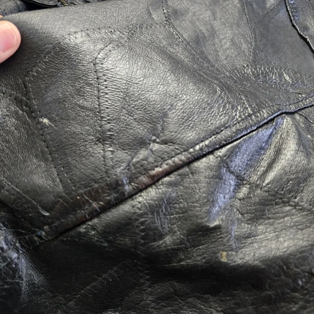 Vintage 80s Leather And Soul Genuine Jacket Patchwork Mens XL Black Retro Edgy